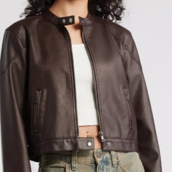 Nordstrom Brown Leather Jacket - Picture 1 of 7